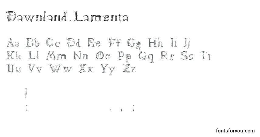 Czcionka Dawnland.Lamenta – alfabet, cyfry, specjalne znaki