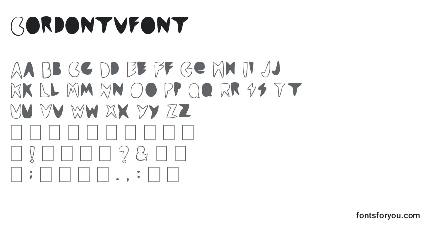 Czcionka Cordontvfont – alfabet, cyfry, specjalne znaki