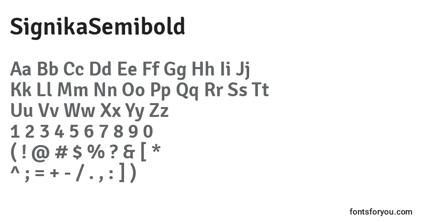 Schriftart SignikaSemibold – Alphabet, Zahlen, spezielle Symbole