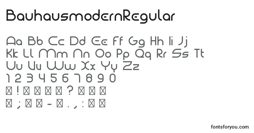 Шрифт BauhausmodernRegular – алфавит, цифры, специальные символы