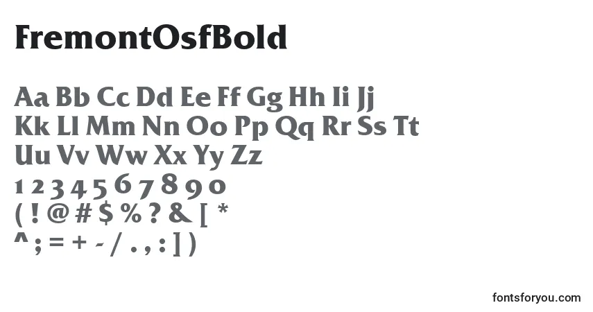A fonte FremontOsfBold – alfabeto, números, caracteres especiais