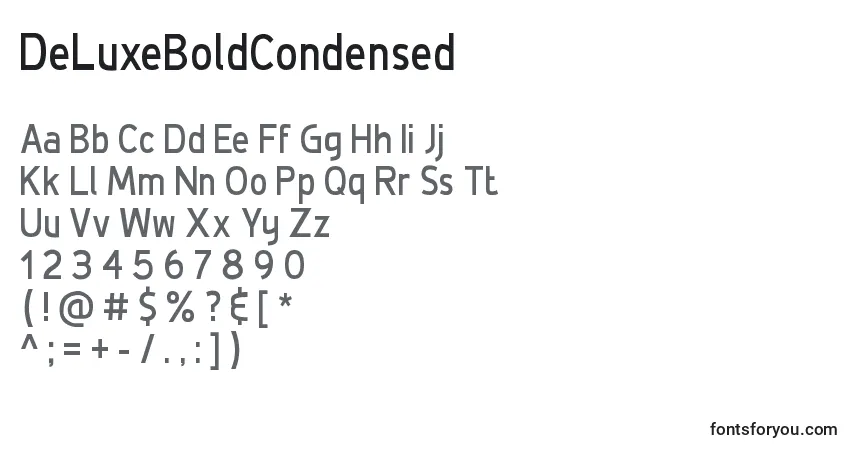 Czcionka DeLuxeBoldCondensed – alfabet, cyfry, specjalne znaki