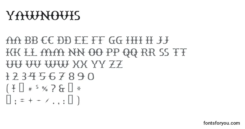 Czcionka Yawnovis – alfabet, cyfry, specjalne znaki