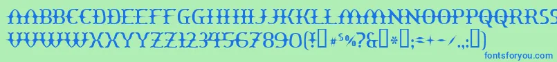 フォントYawnovis – 青い文字は緑の背景です。