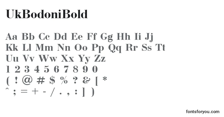 Шрифт UkBodoniBold – алфавит, цифры, специальные символы