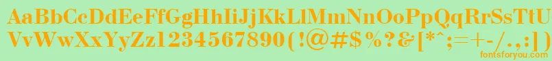 フォントUkBodoniBold – オレンジの文字が緑の背景にあります。