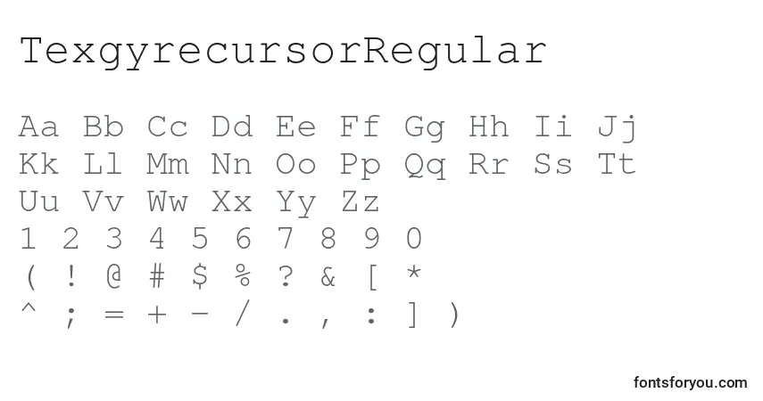 Czcionka TexgyrecursorRegular – alfabet, cyfry, specjalne znaki