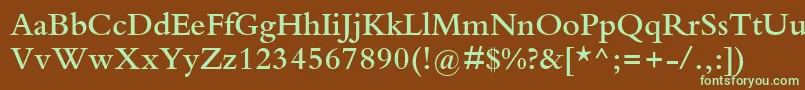 フォントKuriakosSsiSemiBold – 緑色の文字が茶色の背景にあります。