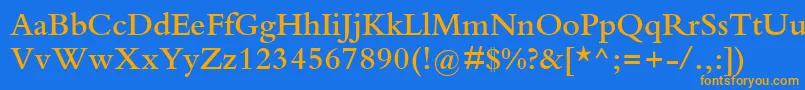 KuriakosSsiSemiBold-Schriftart – Orangefarbene Schriften auf blauem Hintergrund