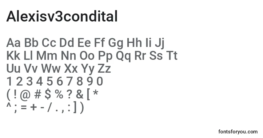 Schriftart Alexisv3condital – Alphabet, Zahlen, spezielle Symbole
