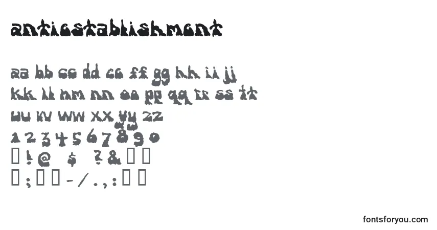 Schriftart Antiestablishment – Alphabet, Zahlen, spezielle Symbole