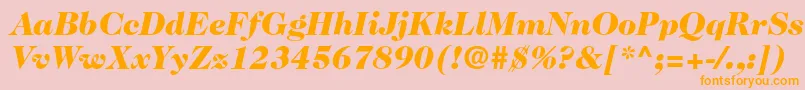 フォントCaslon224stdBlackitalic – オレンジの文字がピンクの背景にあります。