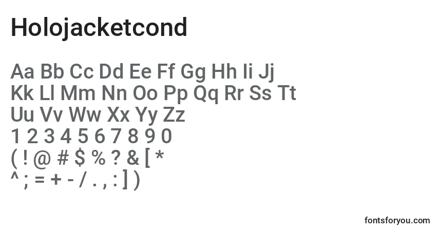 Czcionka Holojacketcond – alfabet, cyfry, specjalne znaki