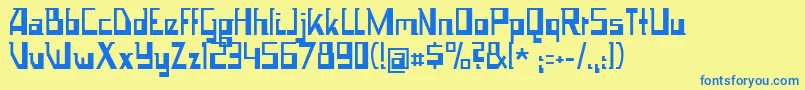 フォントSpace Worm – 青い文字が黄色の背景にあります。