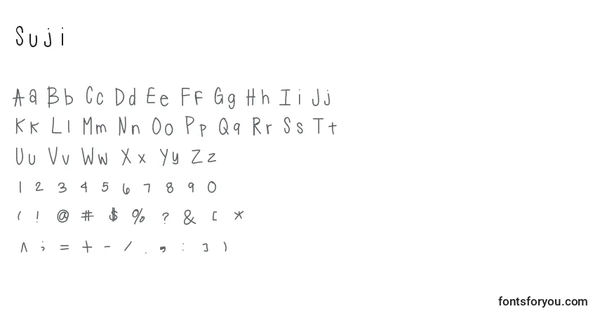Czcionka Suji – alfabet, cyfry, specjalne znaki
