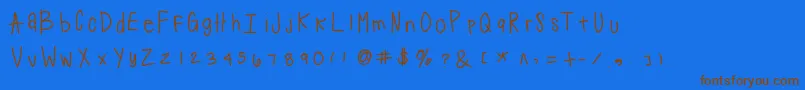 フォントSuji – 茶色の文字が青い背景にあります。