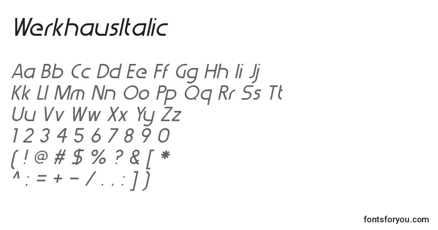 Шрифт WerkhausItalic – алфавит, цифры, специальные символы