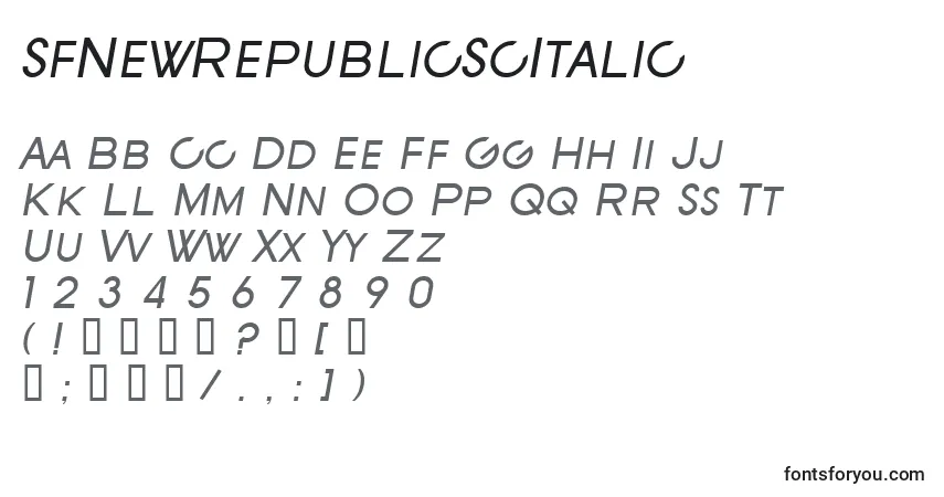 Schriftart SfNewRepublicScItalic – Alphabet, Zahlen, spezielle Symbole