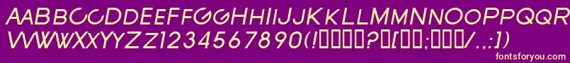 Fonte SfNewRepublicScItalic – fontes amarelas em um fundo roxo
