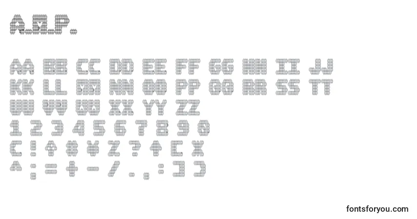 Schriftart A.M.P. – Alphabet, Zahlen, spezielle Symbole