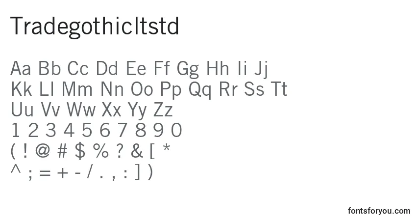 Czcionka Tradegothicltstd – alfabet, cyfry, specjalne znaki