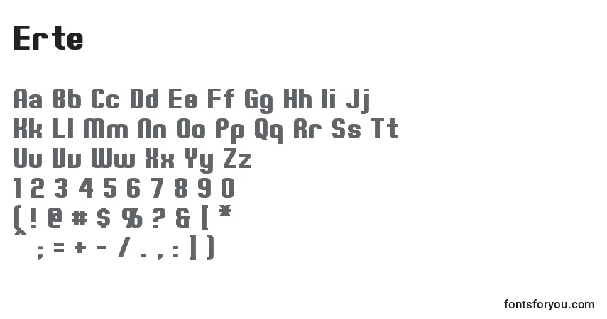 A fonte Erte – alfabeto, números, caracteres especiais