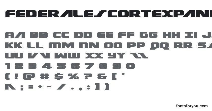 Czcionka Federalescortexpand – alfabet, cyfry, specjalne znaki