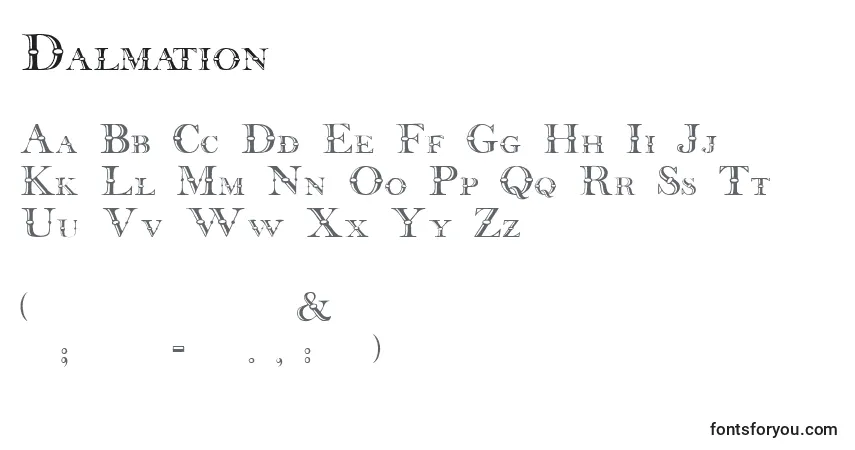 Czcionka Dalmation – alfabet, cyfry, specjalne znaki