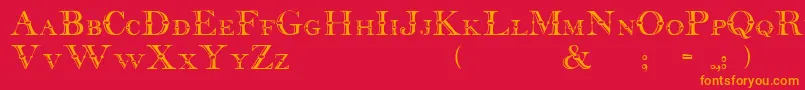 Dalmation-Schriftart – Orangefarbene Schriften auf rotem Hintergrund