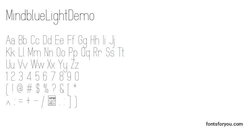 Шрифт MindblueLightDemo – алфавит, цифры, специальные символы