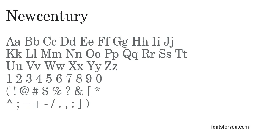 A fonte Newcentury – alfabeto, números, caracteres especiais