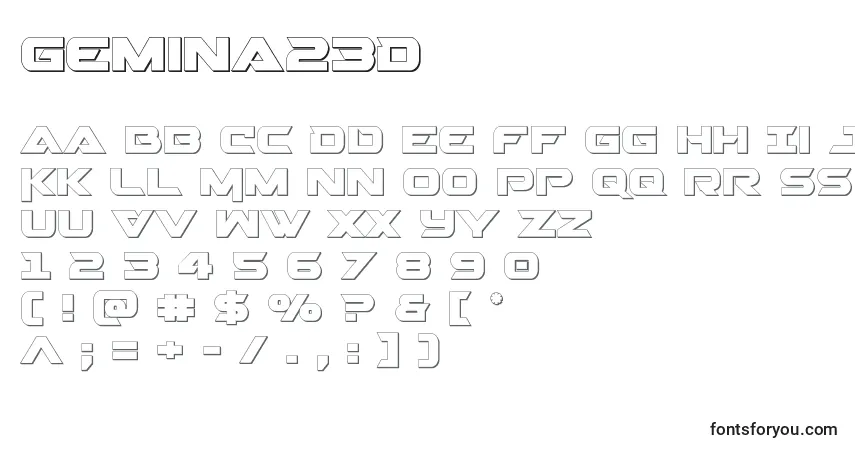 Czcionka Gemina23D – alfabet, cyfry, specjalne znaki