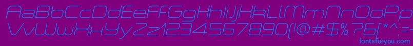 Fonte ASpaceThinItalicDemo – fontes azuis em um fundo violeta