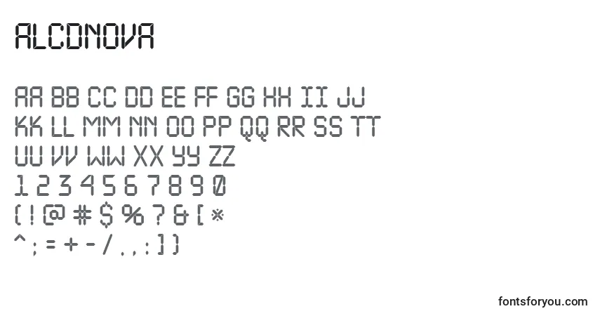 Czcionka ALcdnova – alfabet, cyfry, specjalne znaki