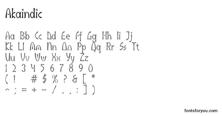 A fonte Akaindic (47742) – alfabeto, números, caracteres especiais