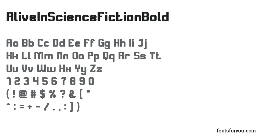Шрифт AliveInScienceFictionBold – алфавит, цифры, специальные символы