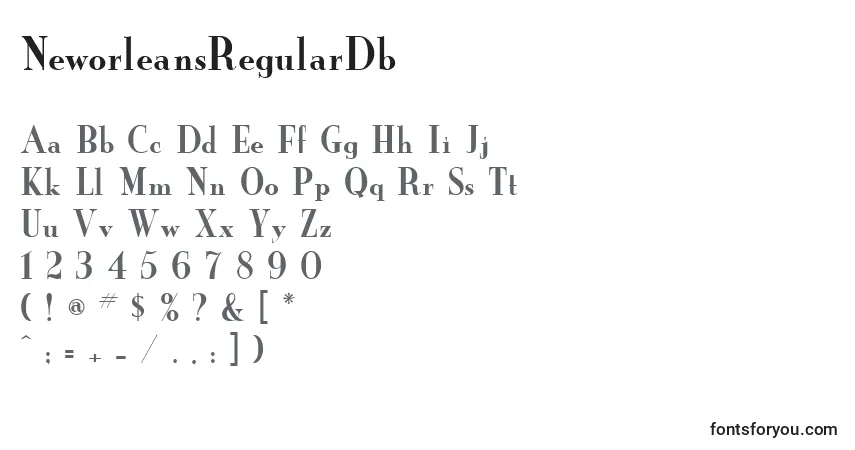 A fonte NeworleansRegularDb – alfabeto, números, caracteres especiais