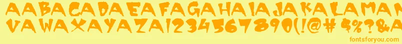 フォントScary – オレンジの文字が黄色の背景にあります。