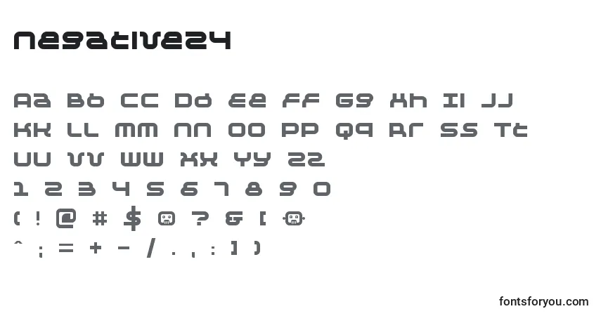 Czcionka Negative24 – alfabet, cyfry, specjalne znaki