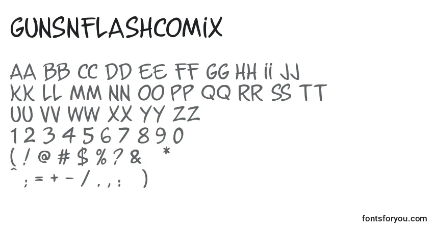 Czcionka GunsNFlashComix – alfabet, cyfry, specjalne znaki