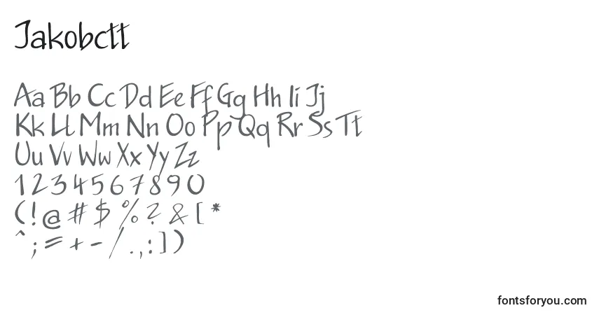A fonte Jakobctt – alfabeto, números, caracteres especiais