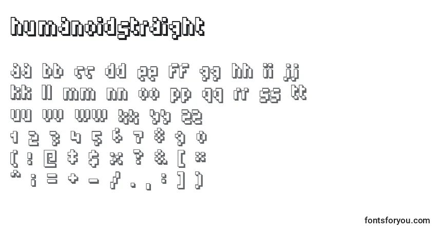 Czcionka Humanoidstraight – alfabet, cyfry, specjalne znaki