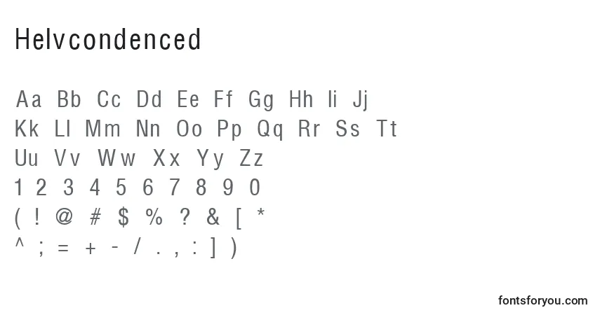 A fonte Helvcondenced – alfabeto, números, caracteres especiais
