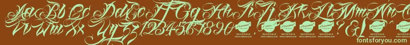 Linascriptaltdemo-fontti – vihreät fontit ruskealla taustalla