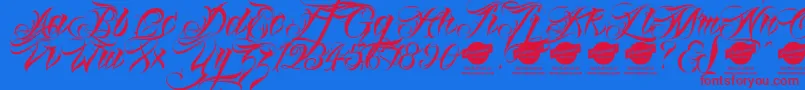 Linascriptaltdemo-Schriftart – Rote Schriften auf blauem Hintergrund