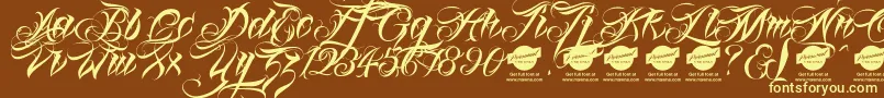 Linascriptaltdemo-fontti – keltaiset fontit ruskealla taustalla
