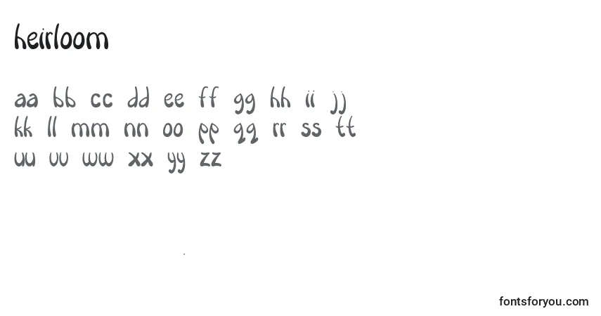 Czcionka Heirloom – alfabet, cyfry, specjalne znaki