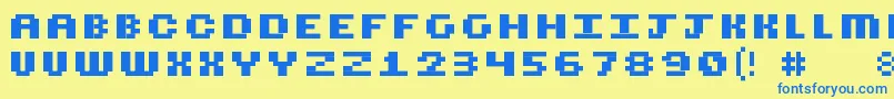 フォントCubicfive18 – 青い文字が黄色の背景にあります。