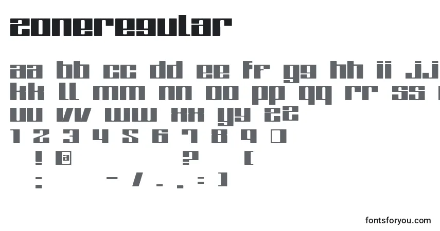 Schriftart ZoneRegular – Alphabet, Zahlen, spezielle Symbole