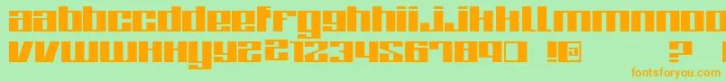 フォントZoneRegular – オレンジの文字が緑の背景にあります。